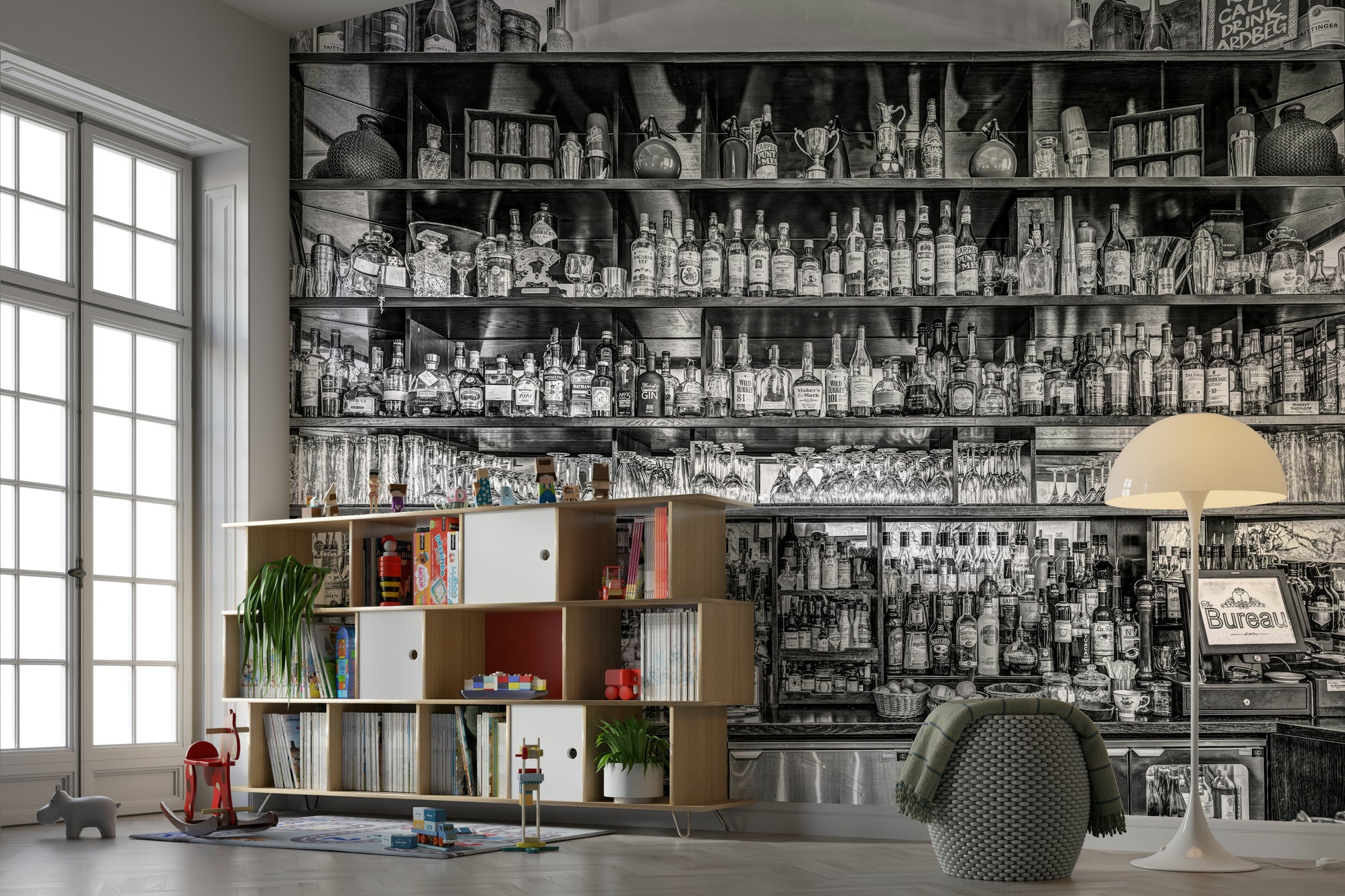 Vintage wooden bar mural for interior walls

