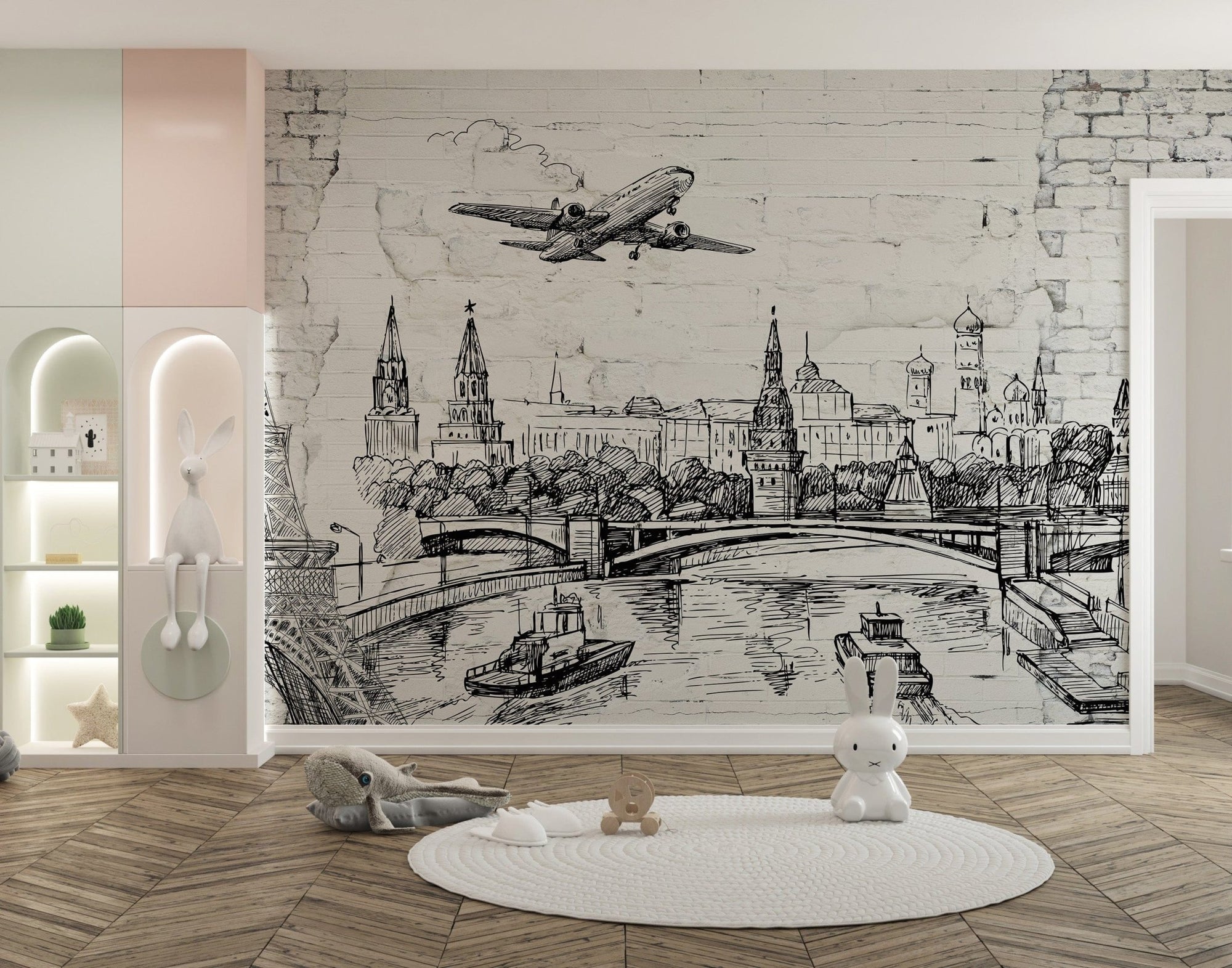 World Landmarks on Old Brick wallpaper mural B119