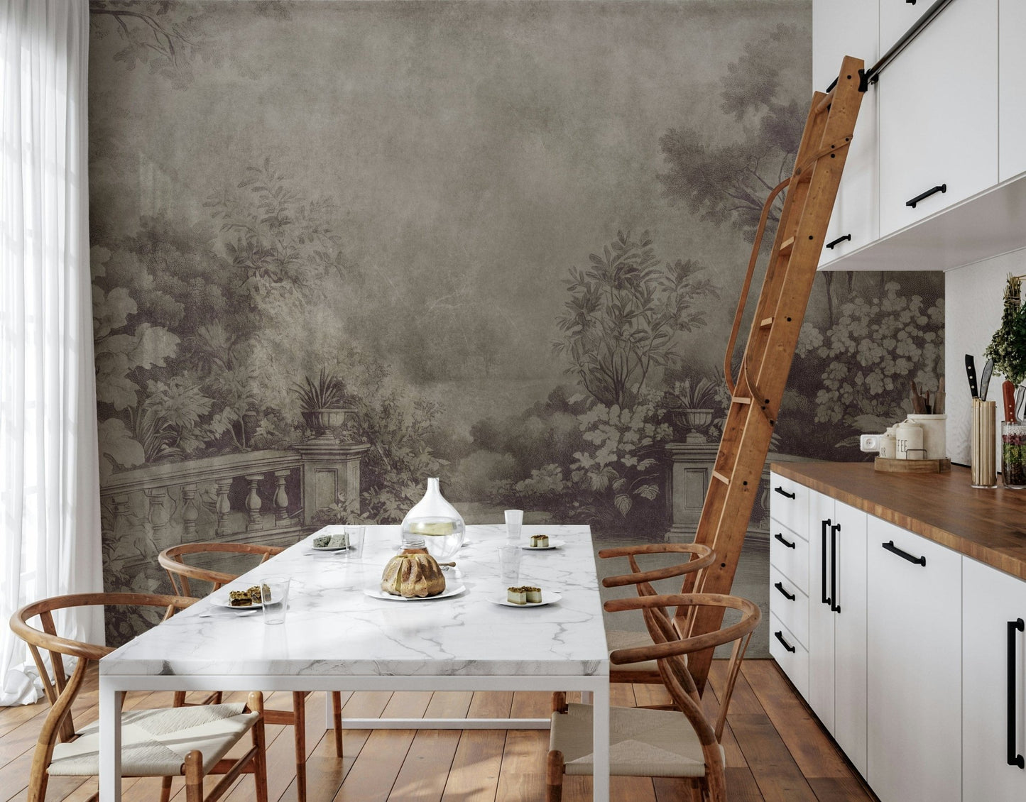 Wall mural - Old English Garden Fresco: antique style garden scene.