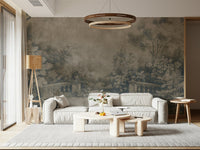 Ornate balustrade and lush plants in Old English Garden design.