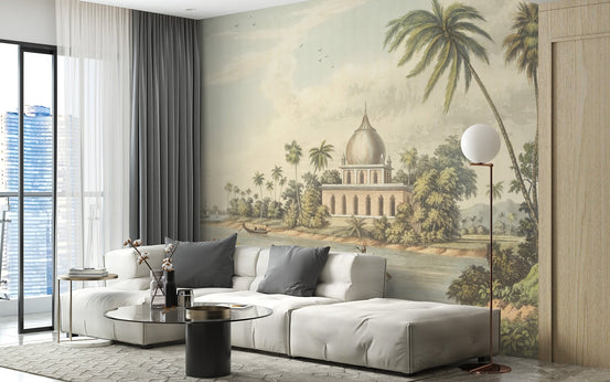 Riverside Indian city view wallpaper mural A370