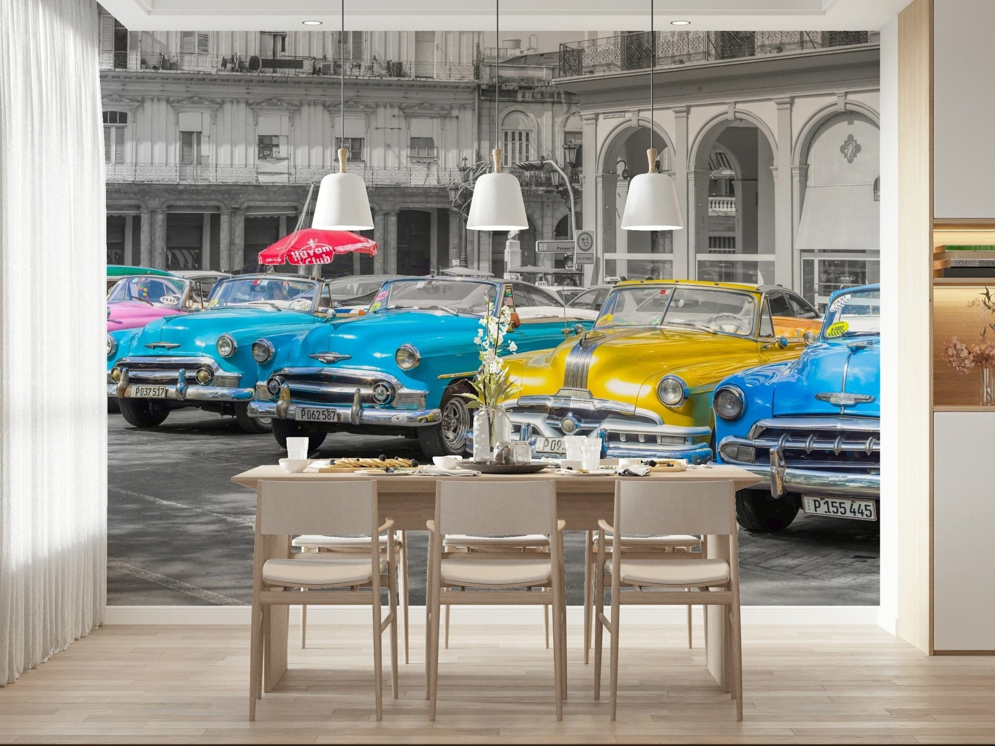 Old-school rides wallpaper mural with car silhouettes