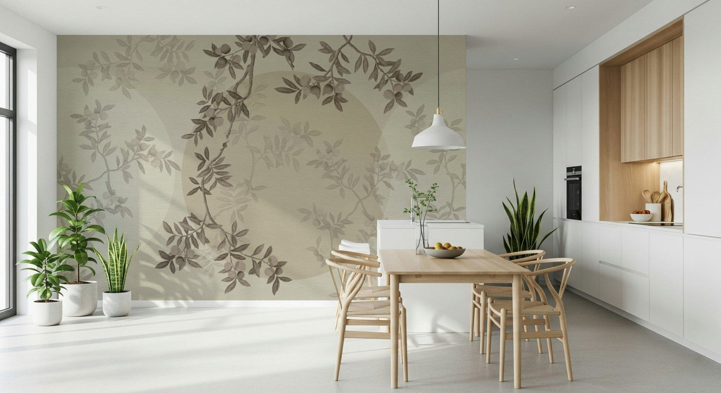 Sophisticated Olive Branch Serenity wallpaper for a home office.