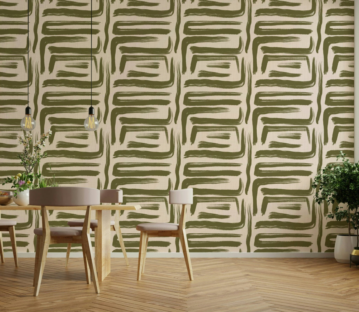 Mid century modern olive wallpaper

