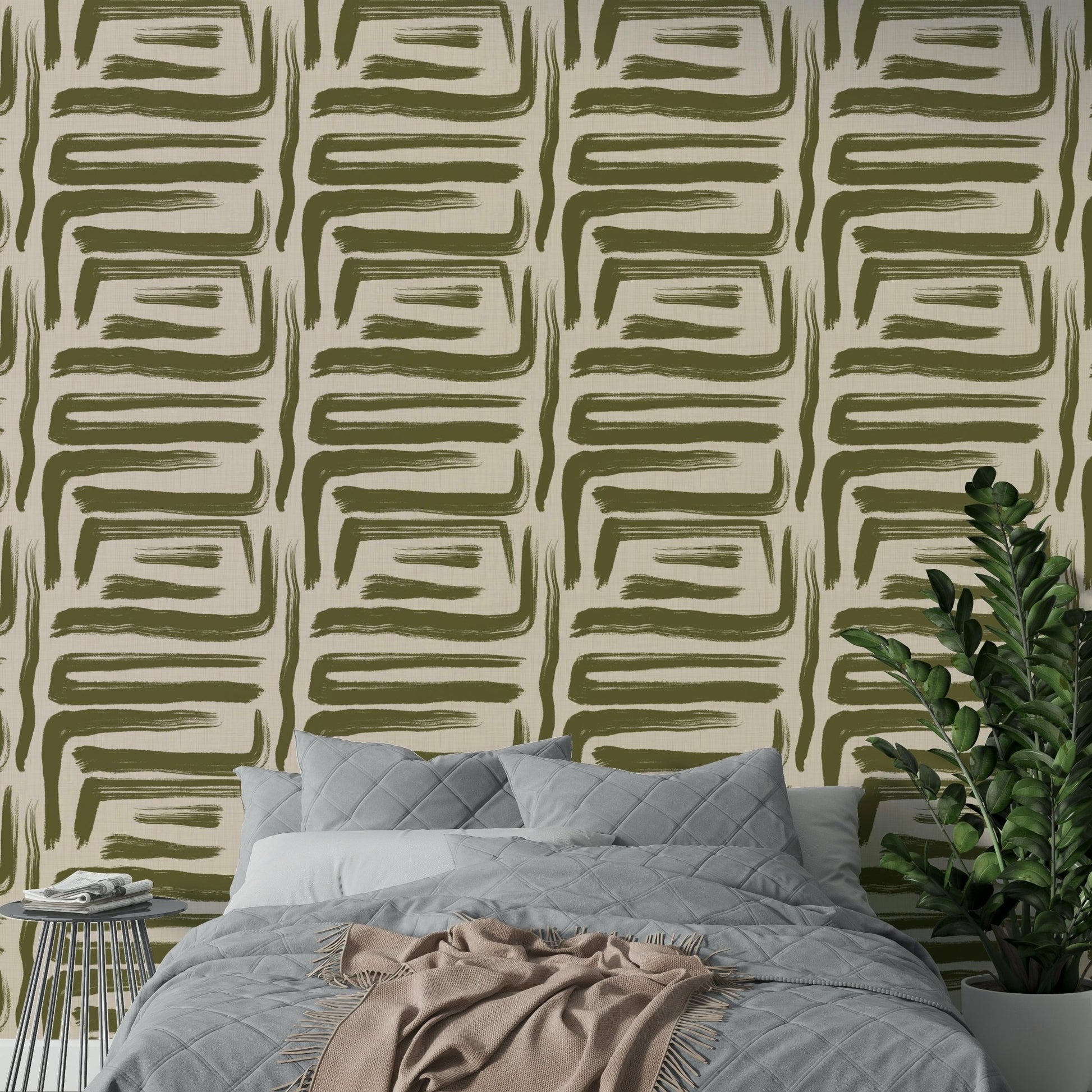 Brushstroke pattern olive wallpaper

