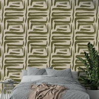 Brushstroke pattern olive wallpaper

