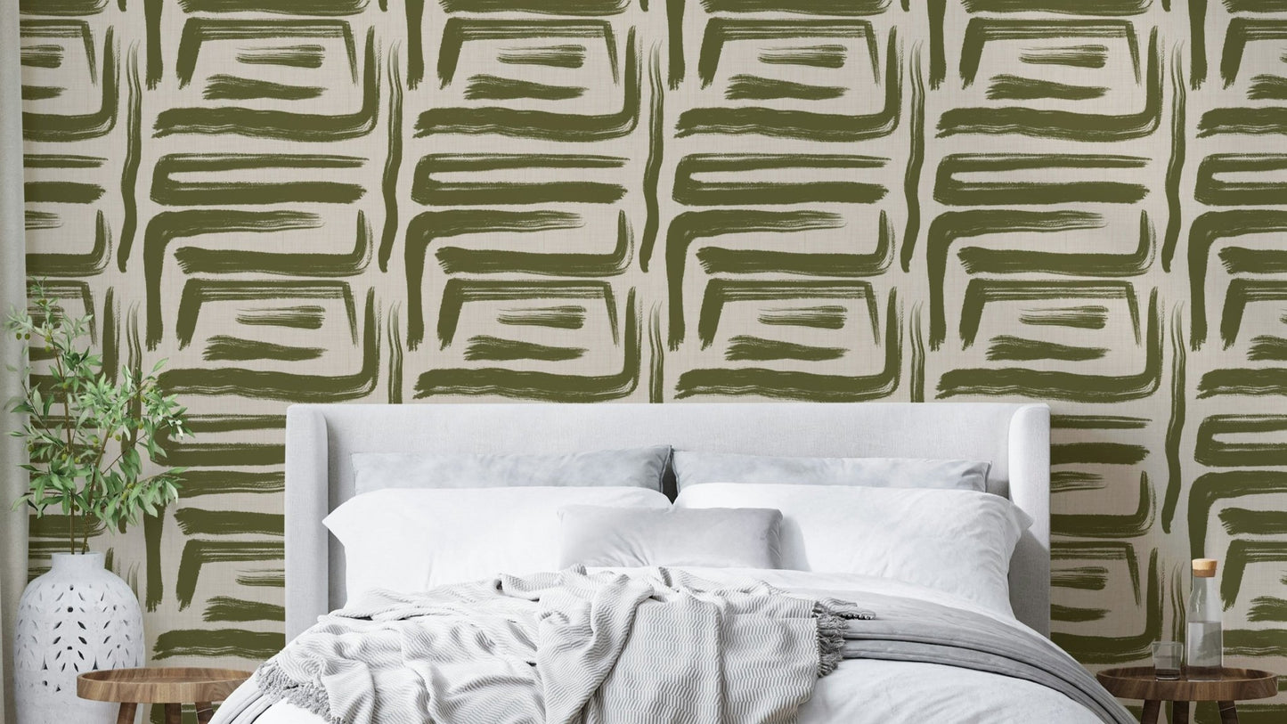 Olive brushstrokes abstract wallpaper

