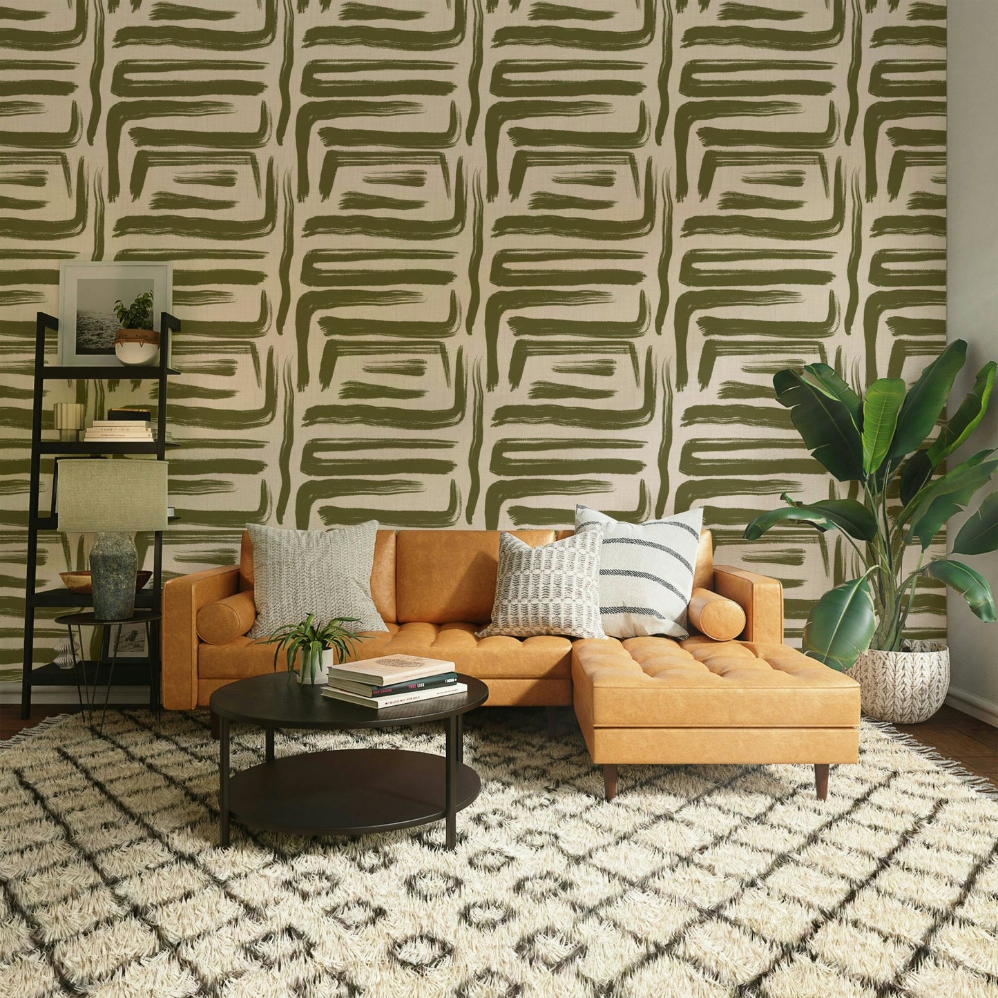 Olive green mid century wallpaper

