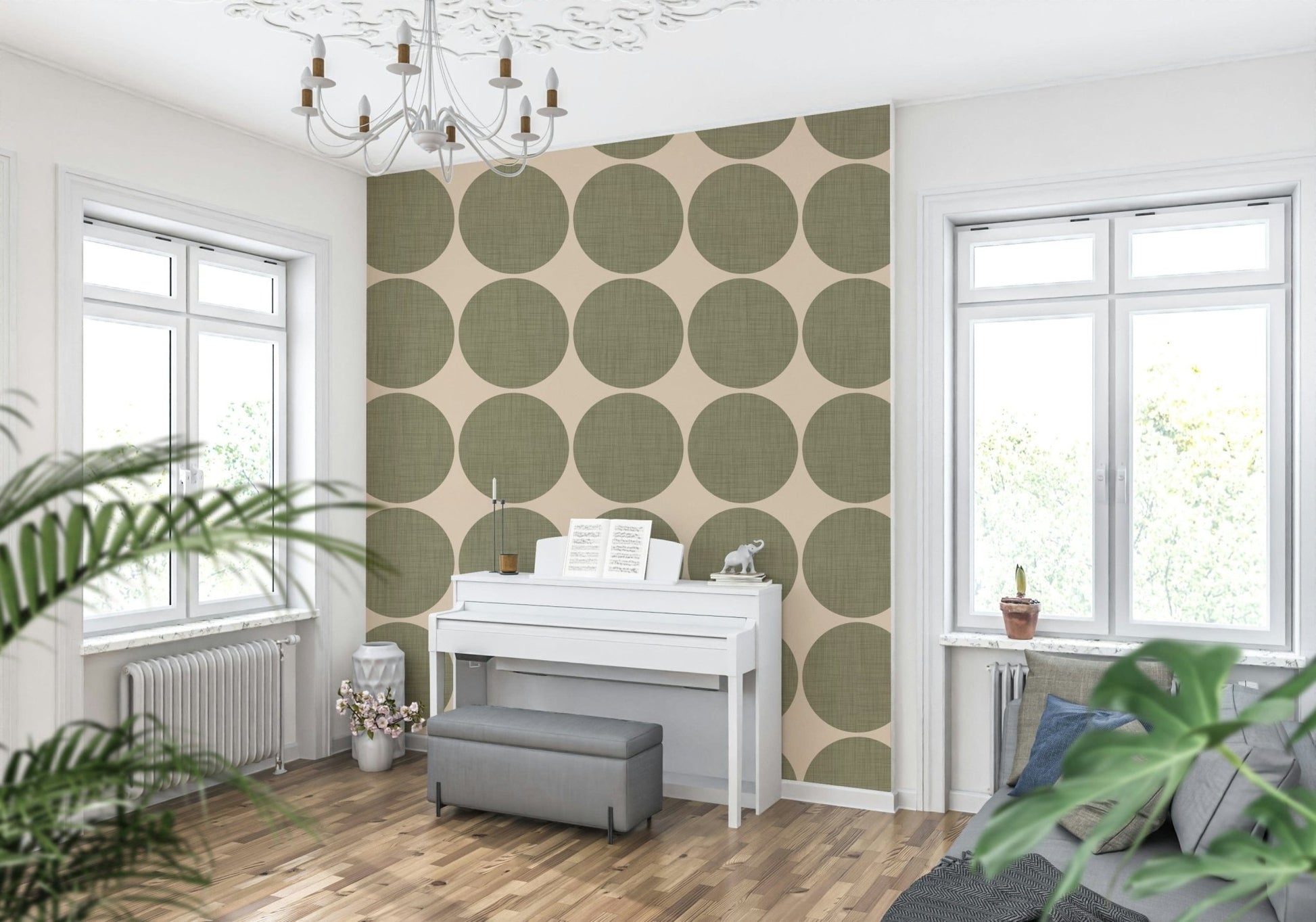Eccentric mid-century modern circular wall mural.