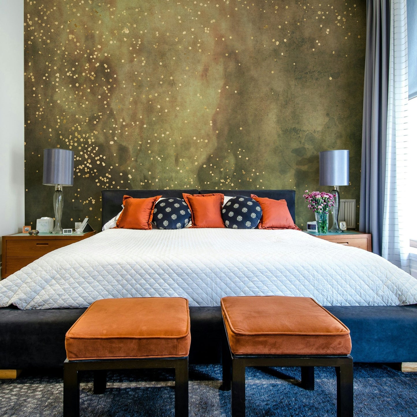 Space-themed olive galaxy mural for a stylish room

