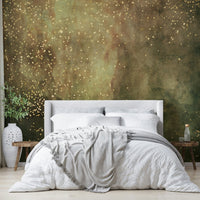 Starry olive galaxy mural for a dreamy room ambiance

