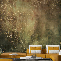 Olive-toned cosmic mural for modern wall decor

