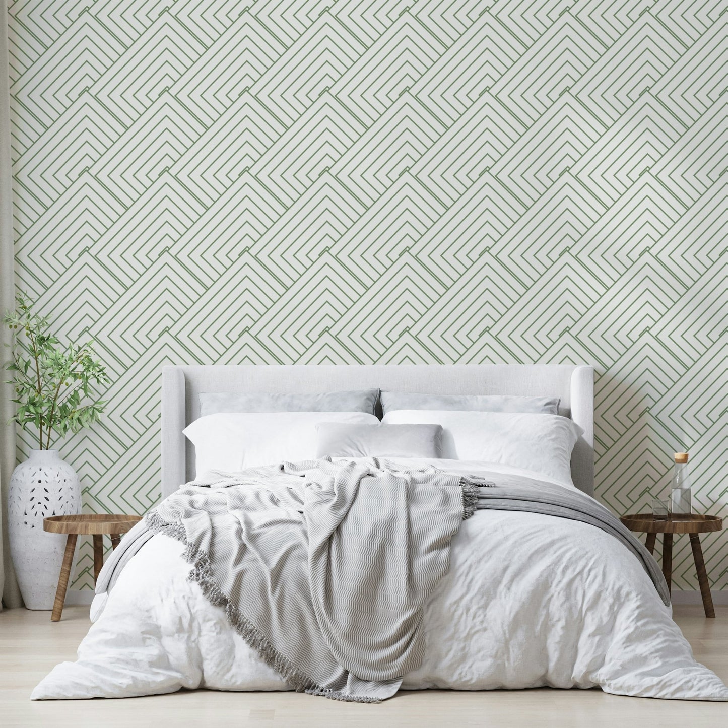 Wallpaper with modern shapes and olive tree theme

