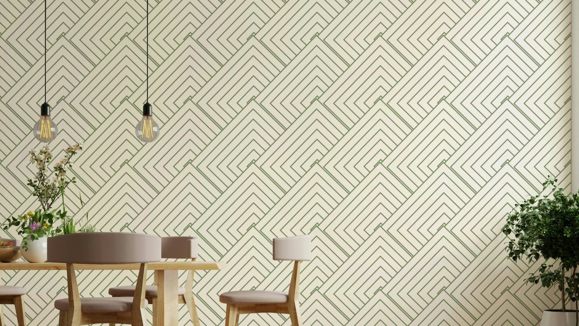 Olive Geometric wallpaper in a kitchen

