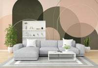 Olive and peach color fusion in modern wall mural

