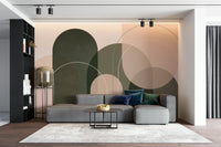 Nature-inspired olive and peach wall mural design

