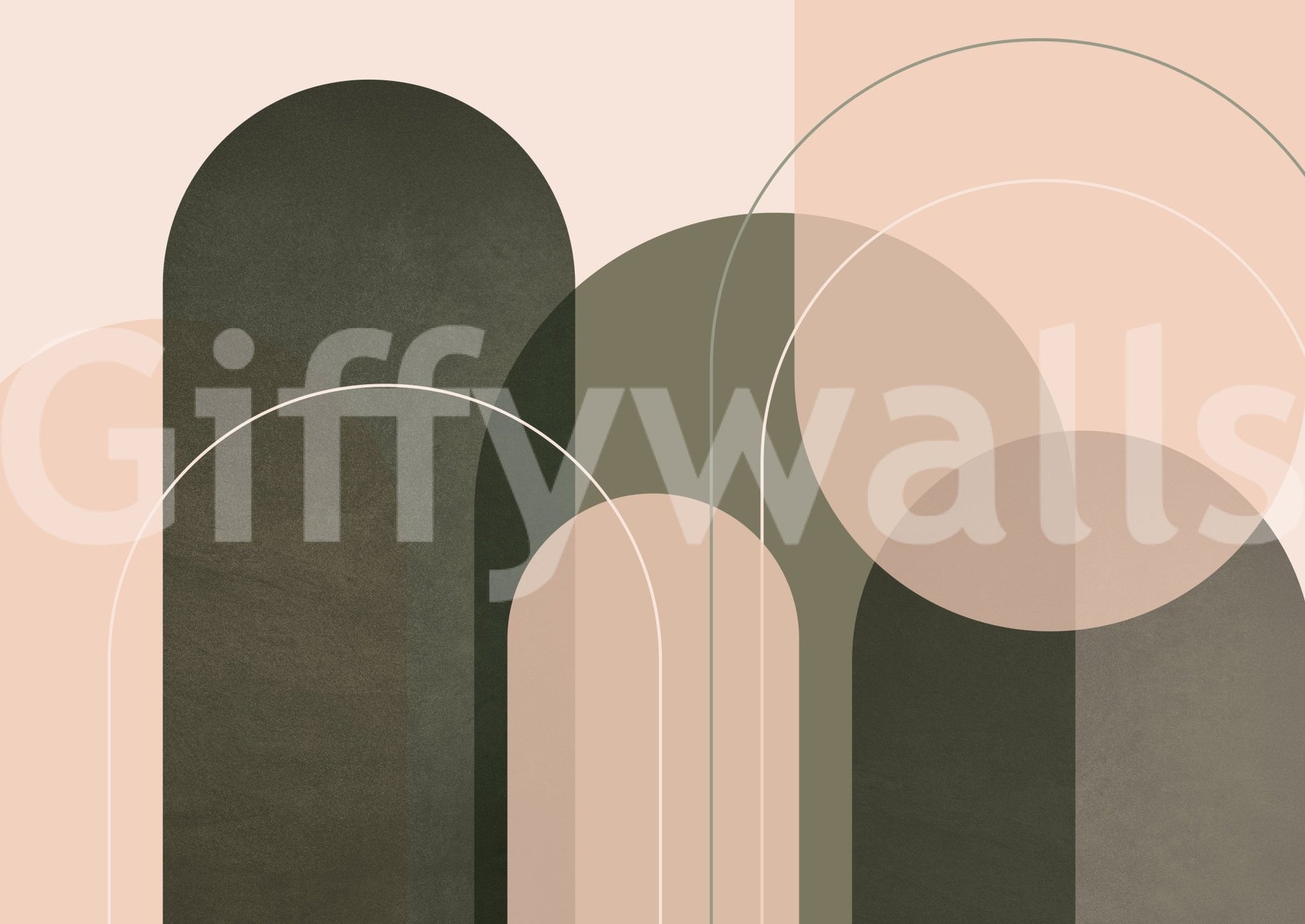 Calming mural art in green and peach watercolor style

