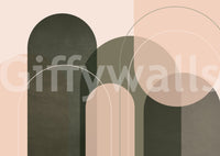 Calming mural art in green and peach watercolor style

