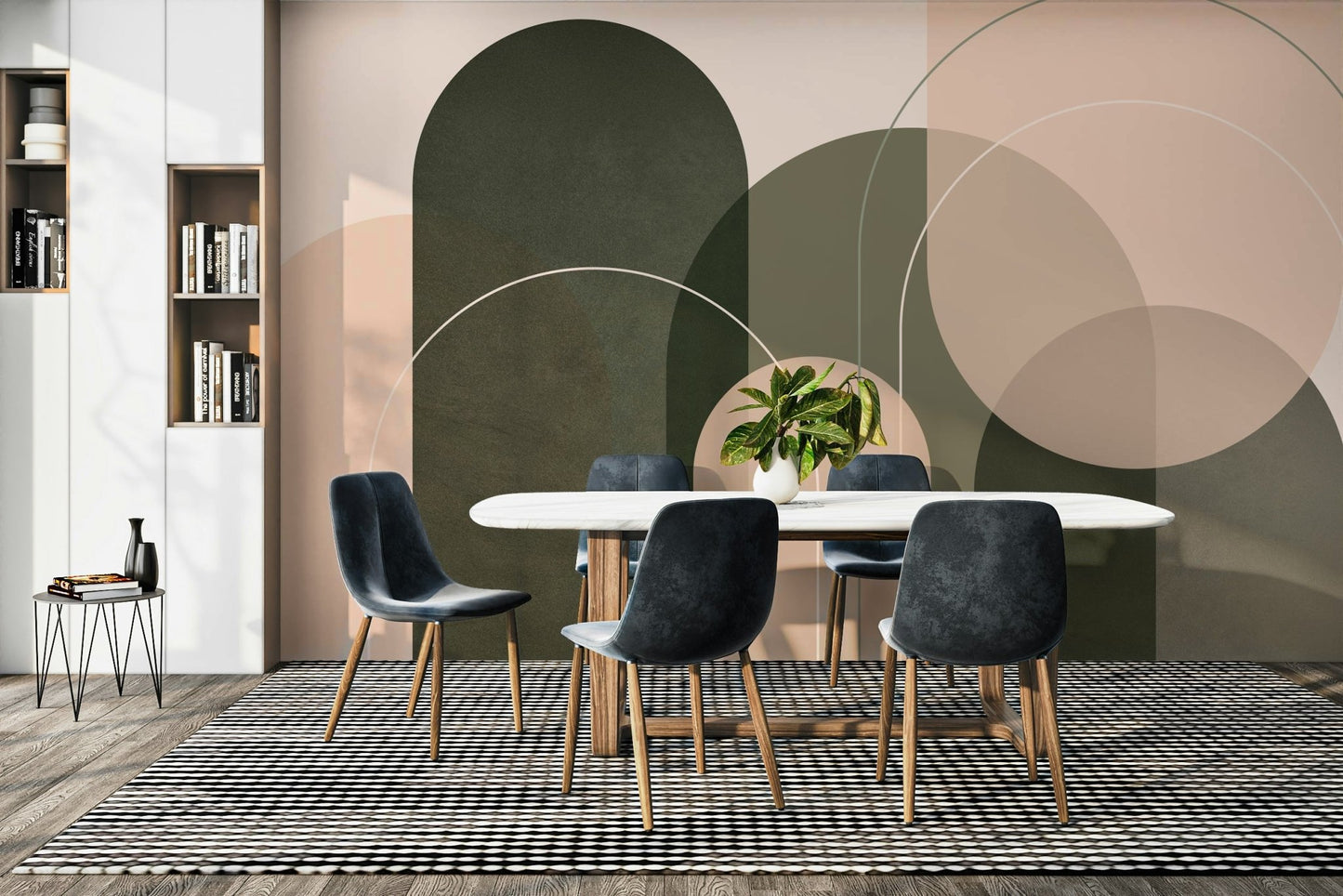 Elegant color blend in olive green and peach mural

