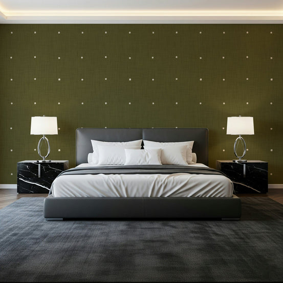 Bedroom feel touched by olive grove texture wallpaper in cream and sage, GD7019
