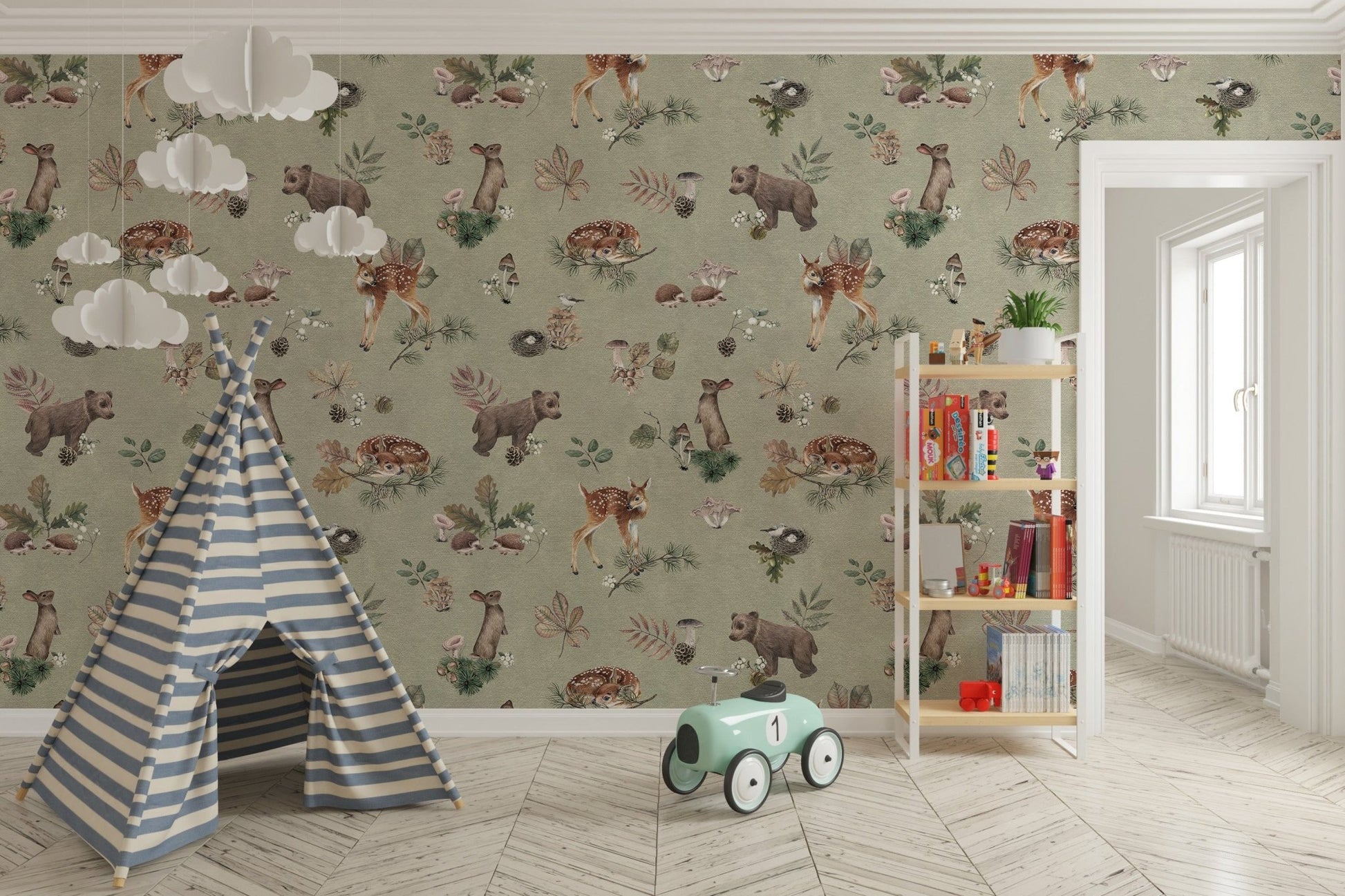 Scandinavian baby animal wallpaper decor
