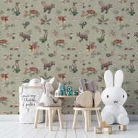 Watercolor baby animals wallpaper print
