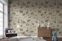 Cozy nursery wallpaper with baby animals
