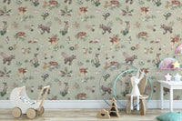 Neutral olive baby animal wallpaper design
