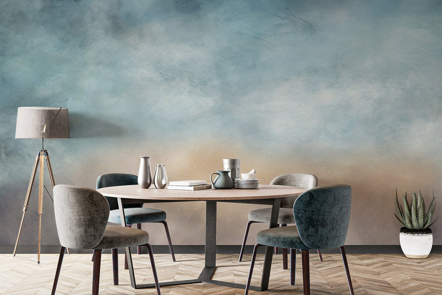 Create a serene dining experience with ombre cloud wall mural C468