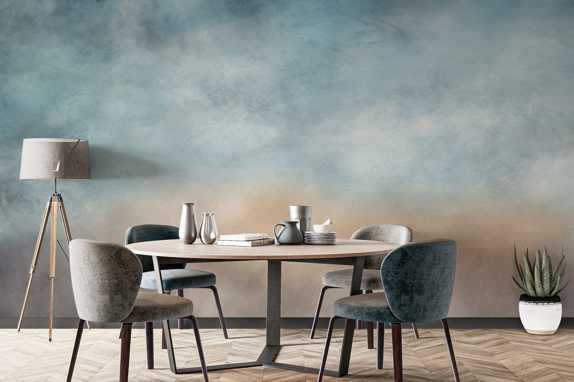 Create a serene dining experience with ombre cloud wall mural C468