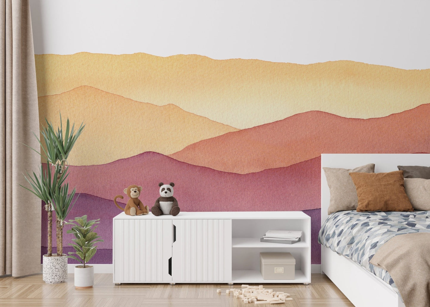 Hand-drawn wavy mountain wall mural
