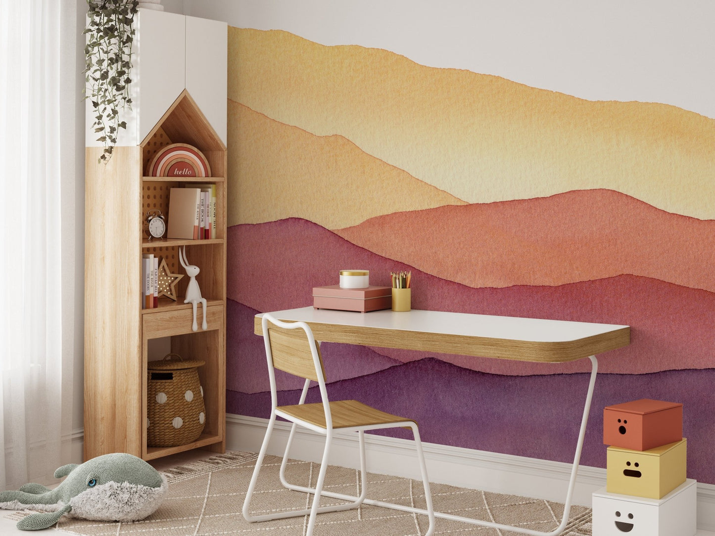 Wavy mountain watercolor wall design
