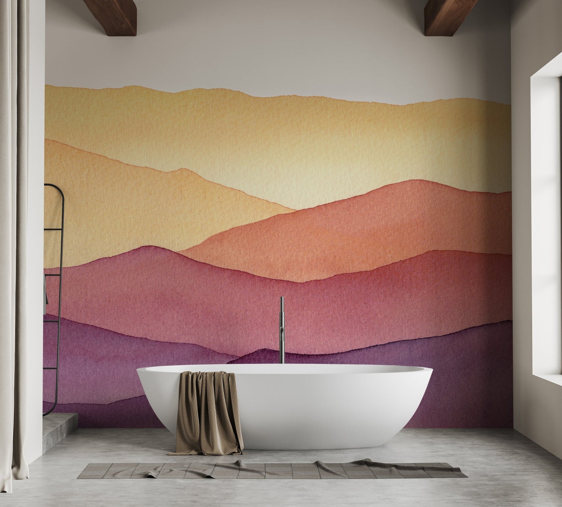 Pastel watercolor wavy mountain mural art