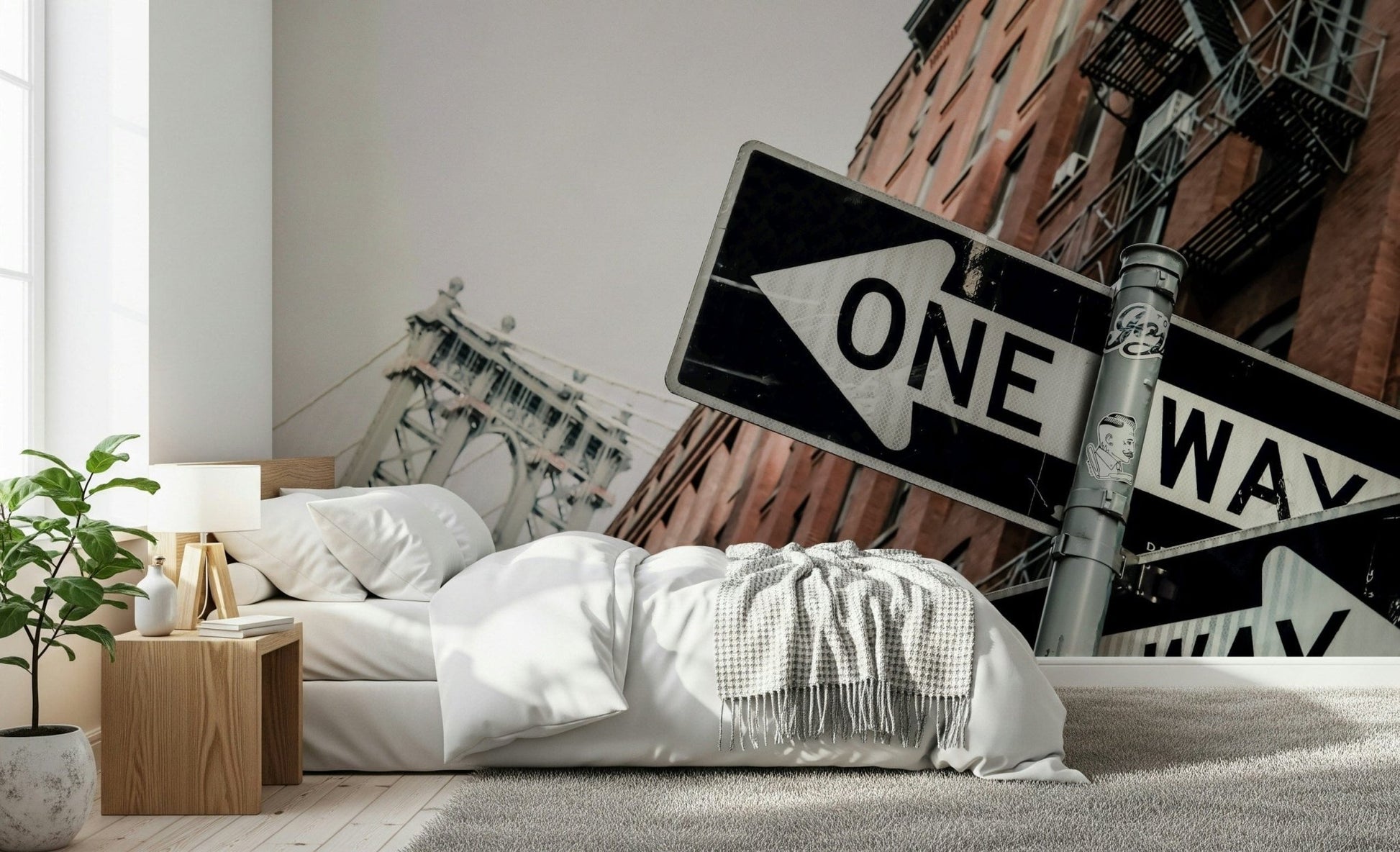 An artistic soft focus city mural on minimalist wallpaper.