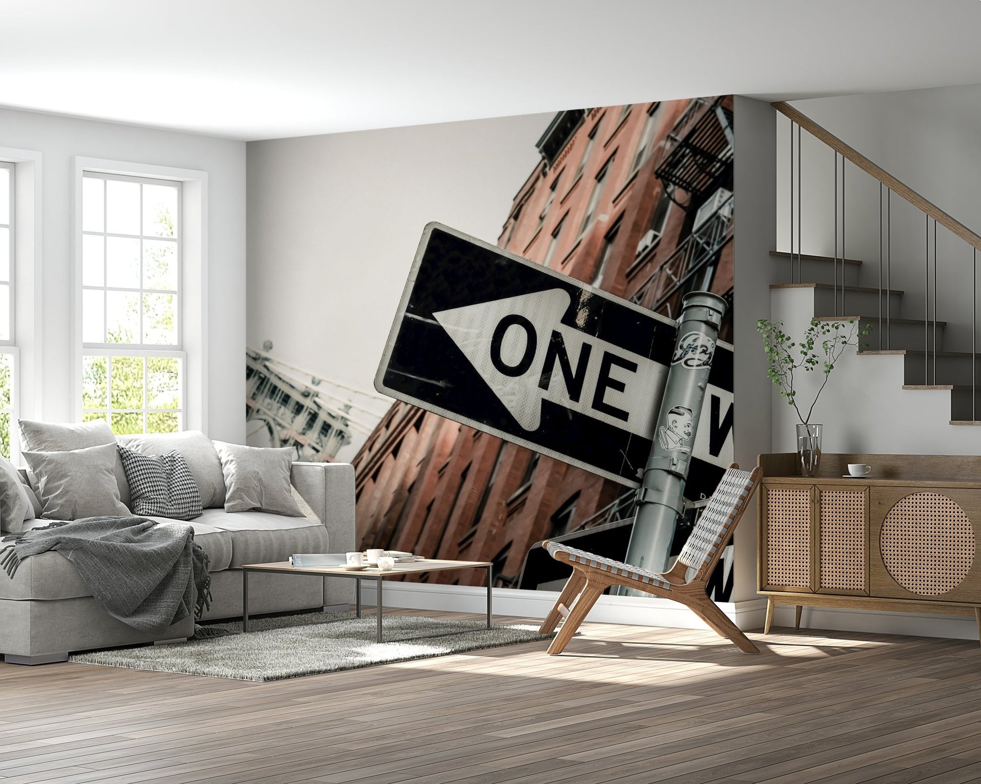 A beautiful modern art wall mural of delicate lines.