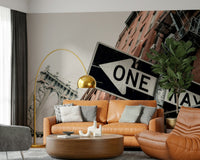A calming abstract design wallpaper mural that defines a space.