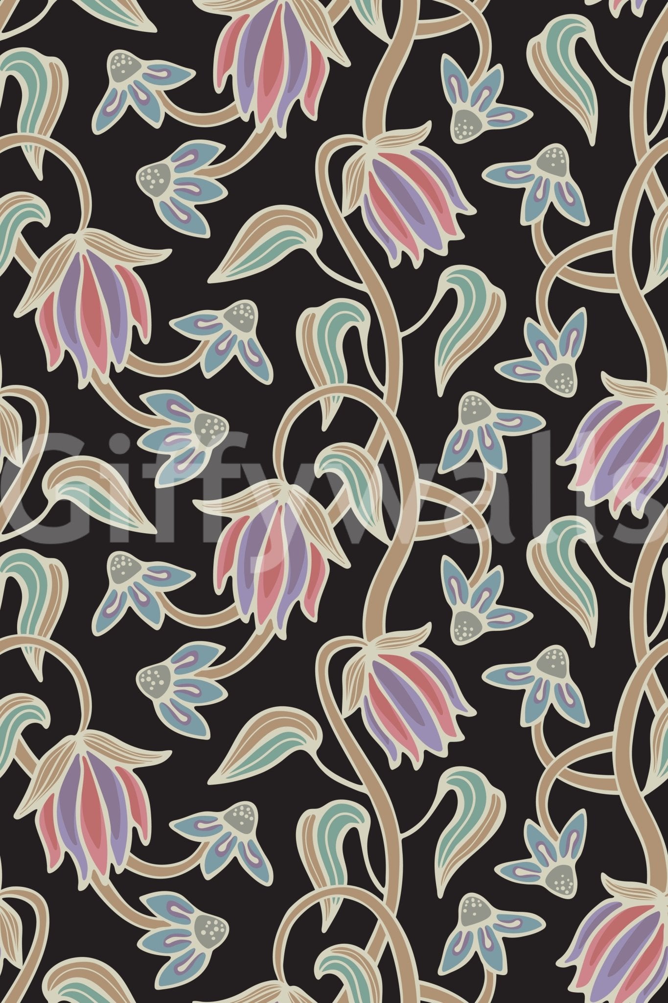Antique pastel pattern defines Ophelia Boho Blossoms wallpaper surface