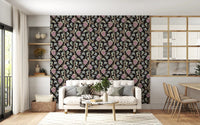 Pastel floral linework shapes Ophelia Boho Blossoms wallpaper beautifully