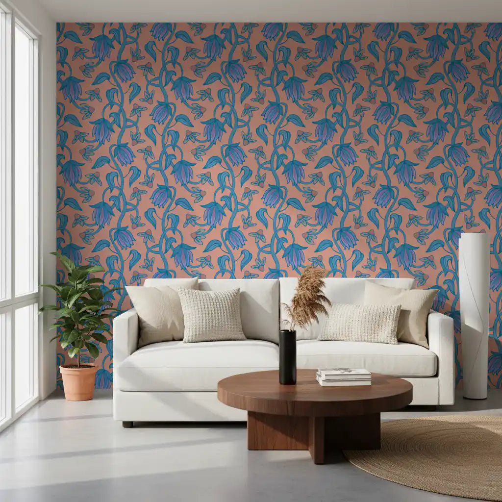 Hallway featuring Ophelia Boho Blossoms wallpaper in blush pink tones, GD9291
