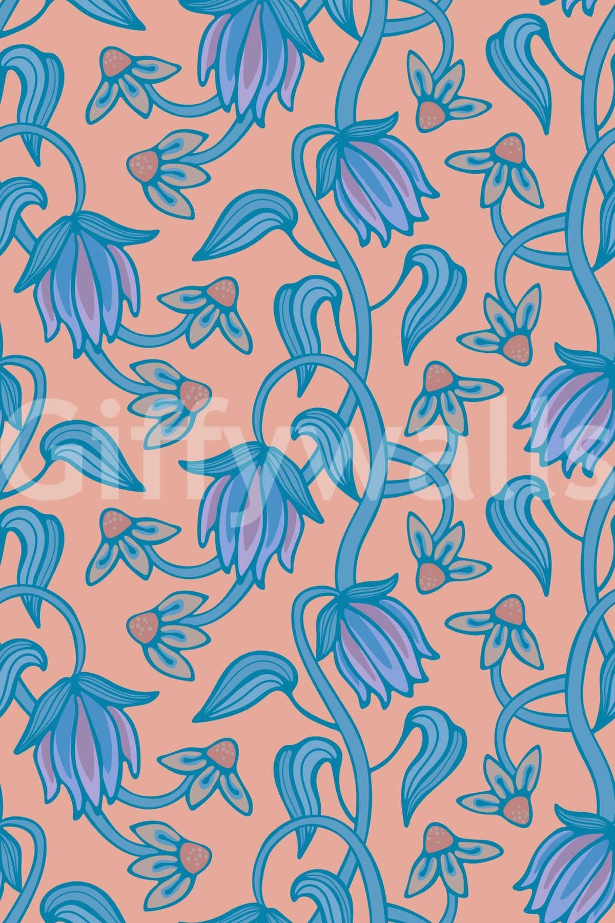 Decorative blush wallpaper with Ophelia Boho Blossoms floral outlines, GD9291
