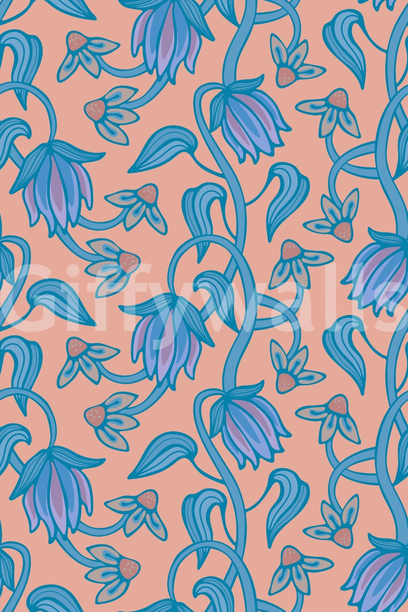 Decorative blush wallpaper with Ophelia Boho Blossoms floral outlines, GD9291