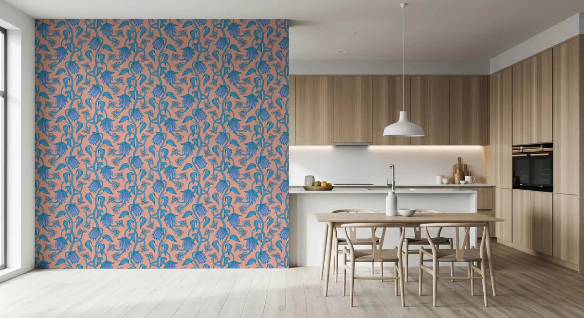 Ophelia Boho Blossoms wallpaper pairs floral curves with a blush ground, GD9291