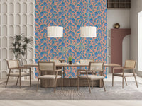 Ophelia Boho Blossoms wallpaper with blue purple flowers on blush base, GD9291