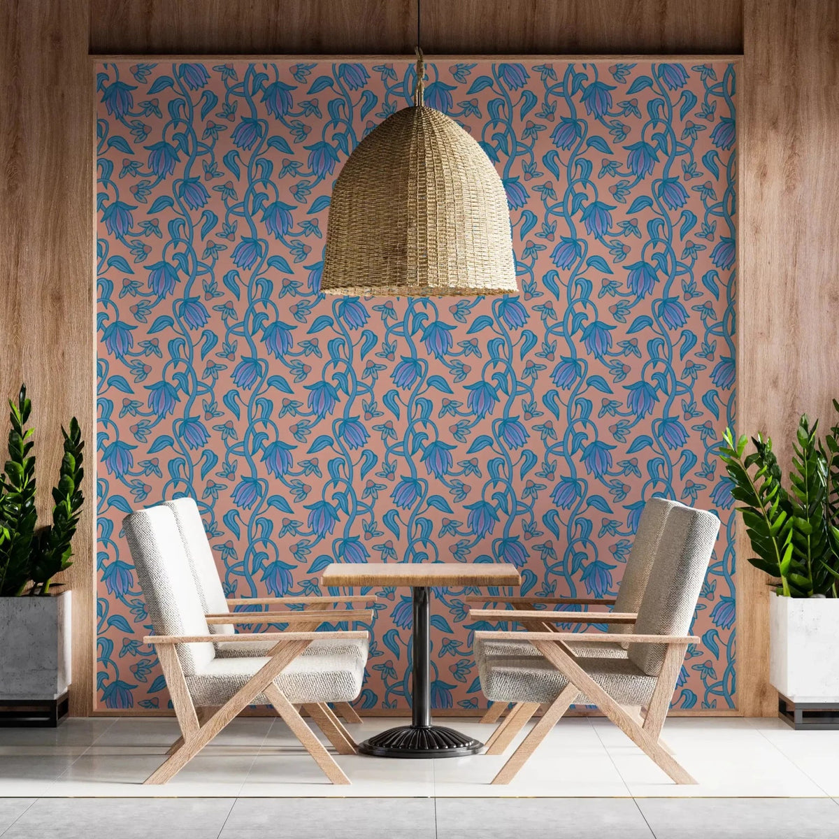 Blush floral wallpaper showing Ophelia Boho Blossoms in a soft repeat, GD9291