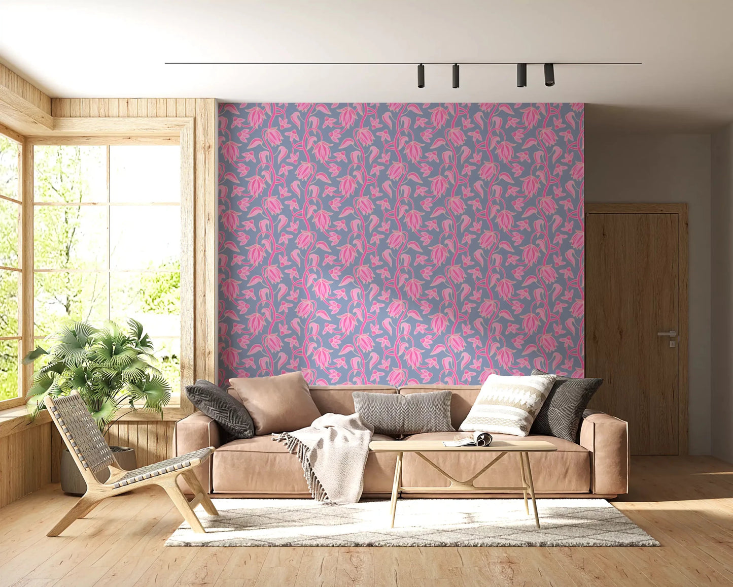 Floral line art defines Ophelia Boho Blossoms wallpaper in soft tones