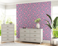 Ophelia Boho Blossoms wallpaper with pink floral outlines and curls