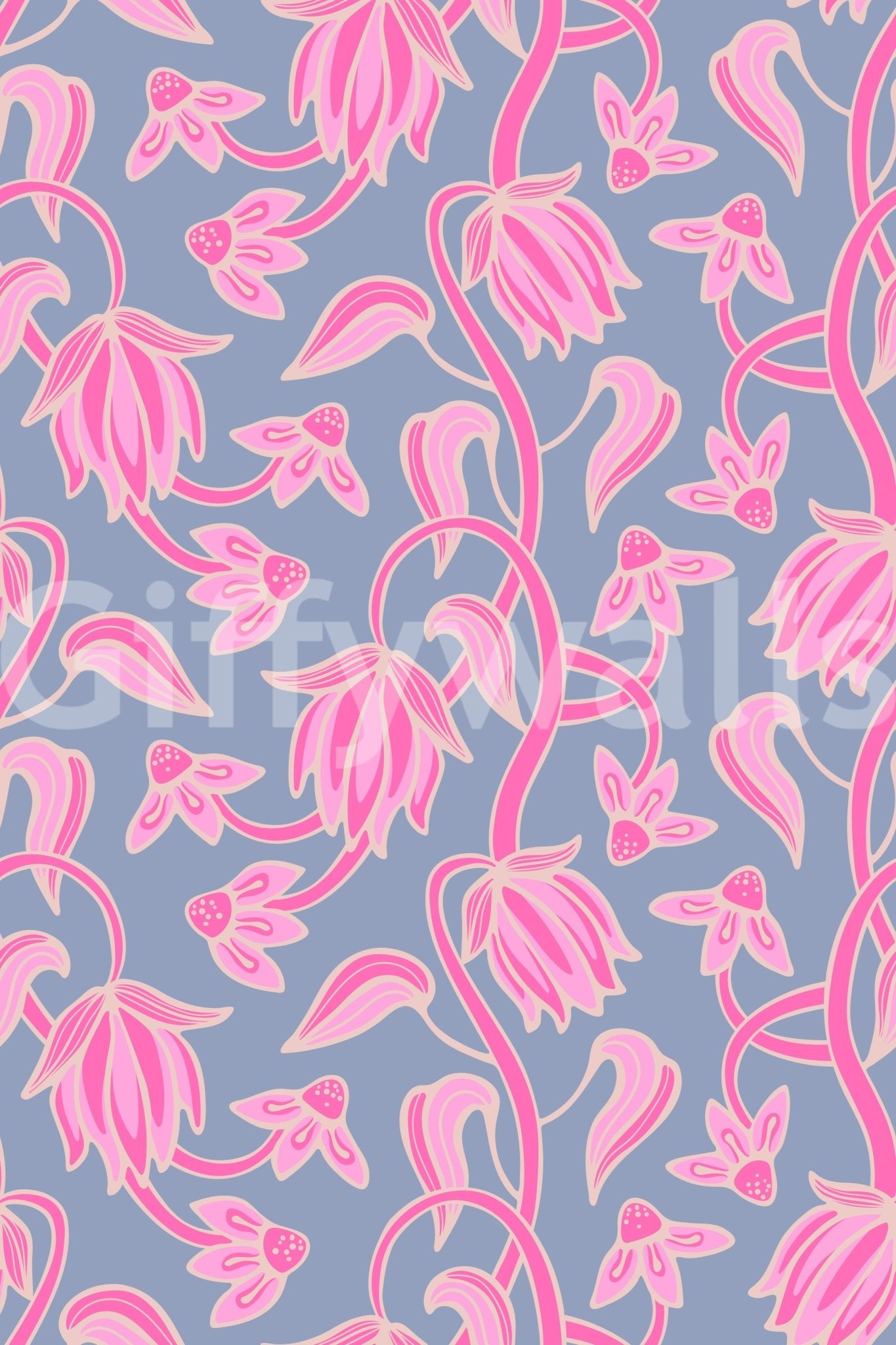 Pink botanical pattern in Ophelia Boho Blossoms wallpaper design