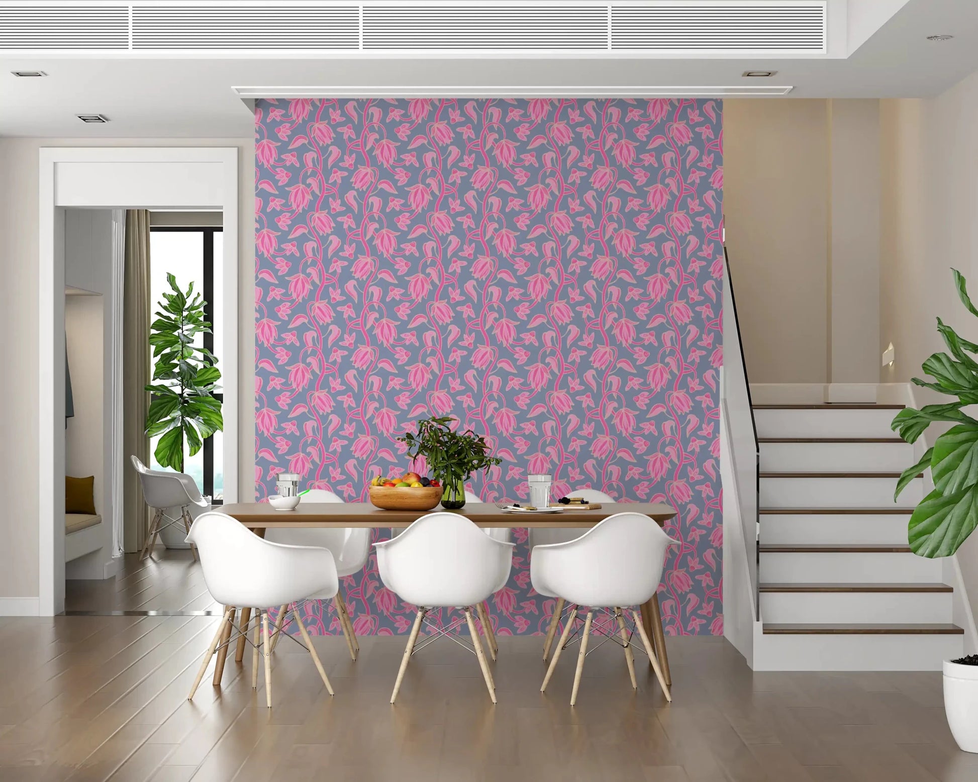 Pretty pink blooms shape Ophelia Boho Blossoms wallpaper pattern
