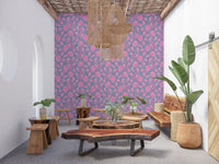 Ophelia Boho Blossoms wallpaper with flowing stems on lavender purple
