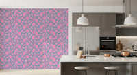 Kitchen space using Ophelia Boho Blossoms wallpaper on purple base